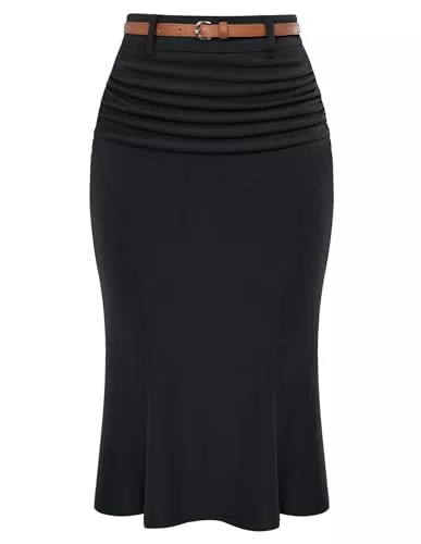 Belle Poque Röcke Belle Poque Damen Rock Midi Bleistiftrock mit Gürtel Skirt Freizeit Business