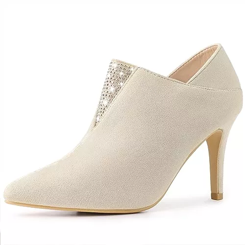 Allegra K Stiefel Allegra K Spitz zulaufende Zehen-Strasssteine für Damen zum Anziehen von Stiletto-Absatz-Stiefeletten