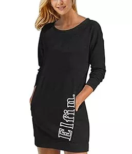 ELFIN Freizeit ELFIN Damen Sweatkleid Langarm Kleider Sweatshirt Dress Lässig Sportliche Longshirt Tops Minikleider mit Logodruck Herbst