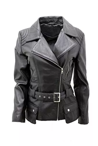 Infinity Jacken Damen Schwarz Lange Feminine Leder Motorradfahrer Jacke