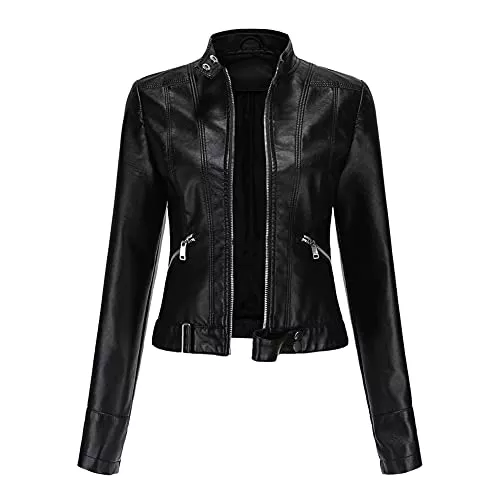 YYNUDA Jacken YYNUDA Damen Lederjacke Kurz Bikerjacke Reverskragen Reißverschluss Leder Jacke Lackleder Übergangsjacke Kurze