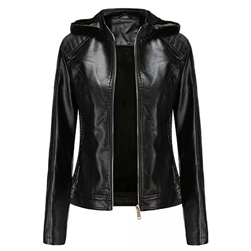 MISSMAO Jacken MISSMAOM Kunstlederjacke Damen Herbst Winter Motorradjacke Bomberjacke Bikerjacke mit Reißverschluss Kapuzen Übergangsjacke Kunstfell Mantel Warme Jacke
