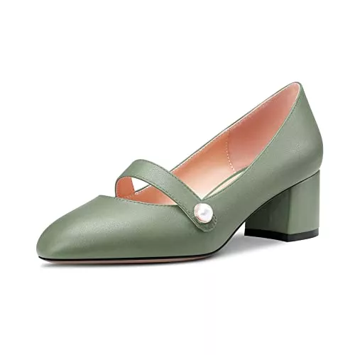 Castamere High Heels Castamere Damen Chunky Blockabsatz Mittlerem Absatz Heel Runde Zehenkappe Pumps Slip-on Büroschuhe Cute 5 cm Heels