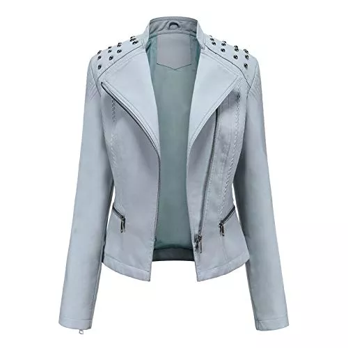 Yowablo Jacken Yowablo Jacke Frauen Slim Leder Punk Revers Revers Reißverschluss Motorrad Anzug Nähen