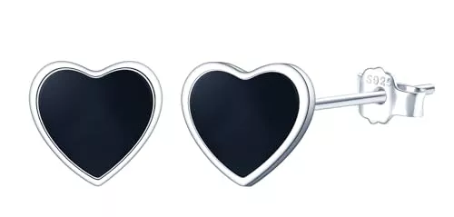 CONILOK Schmuck CONILOK Schwarze Herz Ohrringe Silber 925 Stecker Ohrstecker Ohrhänger Damen Schmuck Ohrring Kleine Geschenke für Frauen Mädchen Beste Freundin Mutter Geburtstag Hochzeit Weihnachtstag Valentinstag