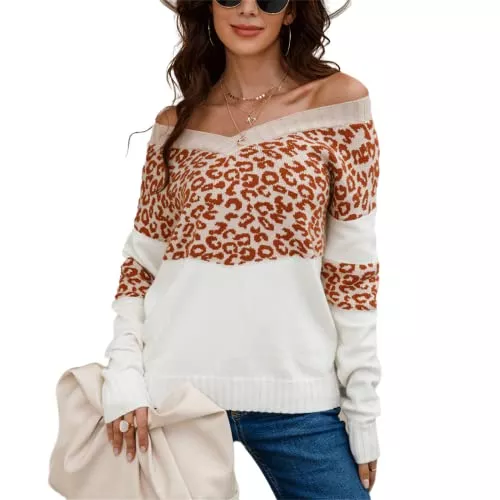 HEYPORK Pullover & Strickmode HEYPORK Damen Herbst Winter Warm Bequem Pullover Casual Mode Strickjacke Strickpullover Frauen V-Ausschnitt Leopardenmuster Pullover Bottoming Pullover Pullover Stricken