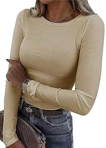 TrendiMax Langarmshirts TrendiMax Damen Langarmshirt Rundhals Stretch Pullover Elegant Langarm Oberteile Hemd Tshirts Basic Tops