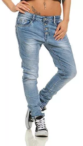 Fashion4Young Jeans Fashion4Young 11543 Damen Jeans Röhrenjeans Hose Boyfriend Haremscut Damenjeans Übergrößen Pants