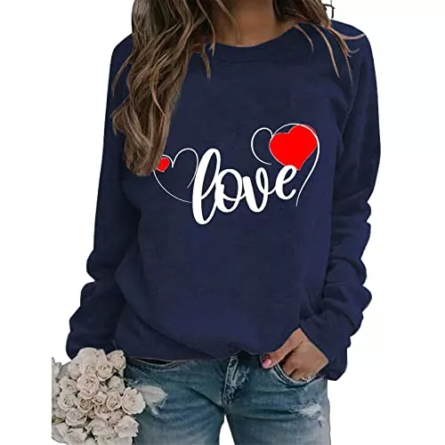Kielsjajd Langarmshirts Valentinstag Pullover Damen Klassisch Liebe Muster Valentinstag Sweatshirt Langarmshirt Rundhals Pullover Pulli Shirt Oberteile Frühling Herbst Winter Cute Herz Print Valentine Pullover Bluse Tops