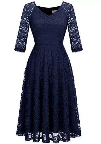 Dressystar Cocktail Dressystar Damen Elegant Spitzenkleid V-Ausschnitt Cocktailkleid Hochzeit Midi Abendkleider