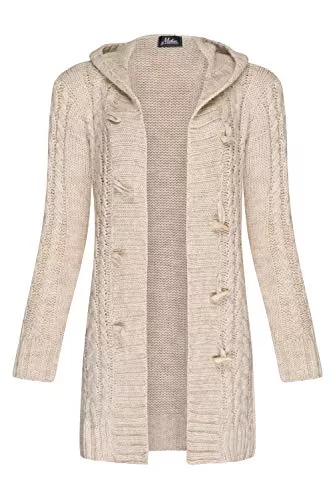 Mikos Strickjacken Mikos* Damen Strickjacke Warm WolleCardigan Winter Herbst Langarm Strickmantel mit Kapuze (951)