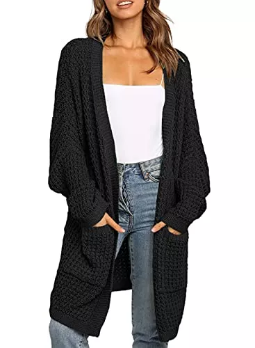 Maavoki Strickjacken Maavoki Damen Lang Strickjacke Oversize Langarm Sweater Cardigan Casual Strickmantel Herbst Outerwear mit Tasche