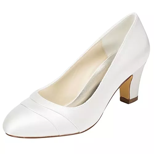 Emily Bridal High Heels Emily Bridal Brautschuhe Damen Satin Chunky Heel geschlossene Zehe