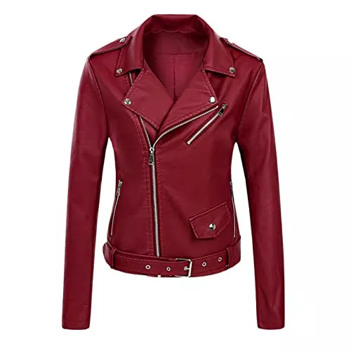 Rumity Jacken Rumity Lederjacke Damen Kurz Bikerjacke Reverskragen Motoradjacke Leder Jacke Übergangsjacke für Frühling Herbst Damen Jacke Winter Wintermantel Damen Wolle
