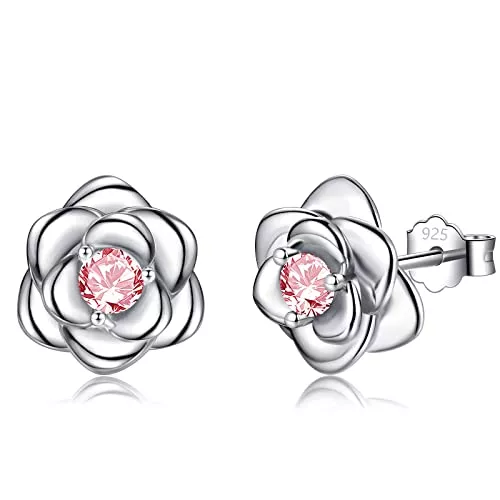 CRASLYMO Schmuck Ohrstecker Silber 925 Klein Rose Blumen mit Zirkonia Silber Gold Rosegold Ohrringe für Damen Mädchen, 1 Paar Ohrringe Silber Zierliche Knorpel Tragus Helix