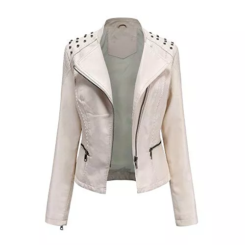 GITVIENAR Jacken GITVIENAR Kunstlederjacke Damen, Bikerjacke mit Reißverschluss, Lederjacke mit Nieten, Reverskragen dünne Jacke für Frühling und Herbst