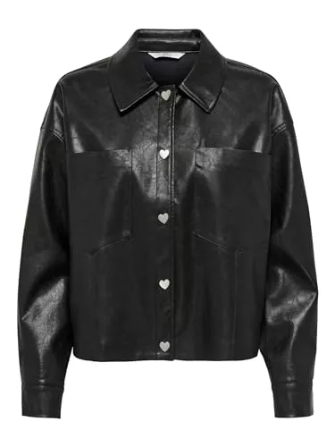 ONLY Jacken ONLY Damen Kurze Kunstleder Jacke | Langarm Shacket Übergangs Hemd | PU Coated Shirt ONLCAMILA