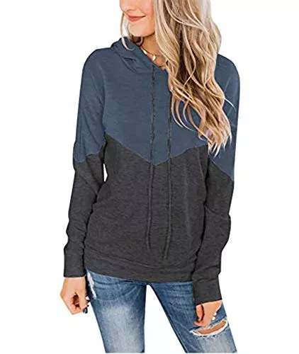 Nekosi Kapuzenpullover Nekosi Kontrast Kapuzenpullover Für Damen Casual Tunika Tops Langarmhemden Leichter Kordelzug Sweatshirts