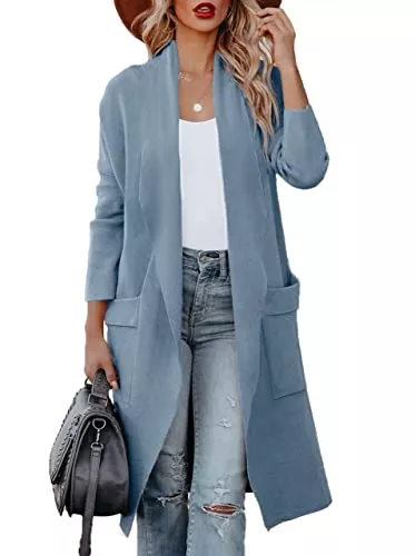 Maavoki Strickjacken Maavoki Strickjacke Damen, Langarm Offene Front Cardigan mit Tasche, Casual Lange Einfarbig Strickmantel