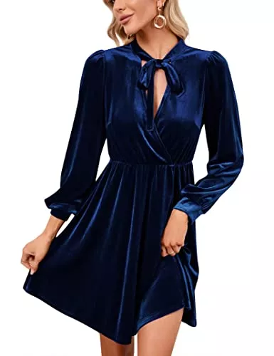 KOJOOIN Party KOJOOIN Damen Samtkleid Causal Velvet Retro Kleid Elegant Abendkleid Sexy V Ausschnitt Partykleid Cocktailkleid Winterkleid(MEHRWEG-Verpackung)