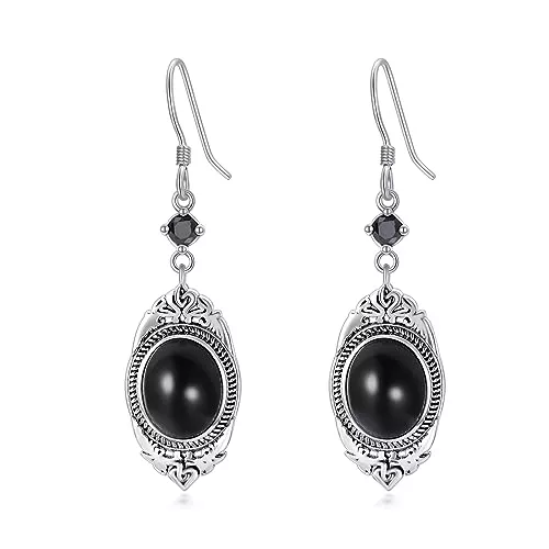 YAFEINI Schmuck Schwarze Onyx Ohrringe Sterling Silber viktorianische Ohrringe Vintage Retro Stil Ohrringe Onyx Schmuck Geschenke für Damen Mädchen