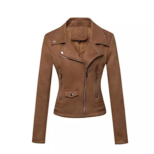 E-girl Jacken E-girl Damen Wildleder Motorrad Jacke Lederjacke Schlank Reißverschluss Revers Kurz Mantel,P120-1