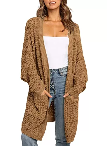 Maavoki Strickjacken Maavoki Damen Lang Strickjacke Oversize Langarm Sweater Cardigan Casual Strickmantel Herbst Outerwear mit Tasche