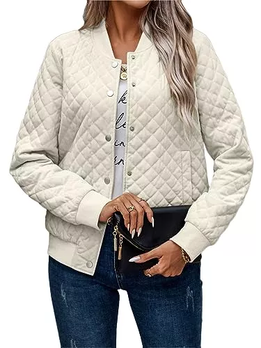 ORANDESIGNE Jacken ORANDESIGNE Damen Quilted Jacken in Daunenoptik Einfarbige Leicht Voller Reißverschluss Wintermäntel Lässige Bomberjacke mit Taschen