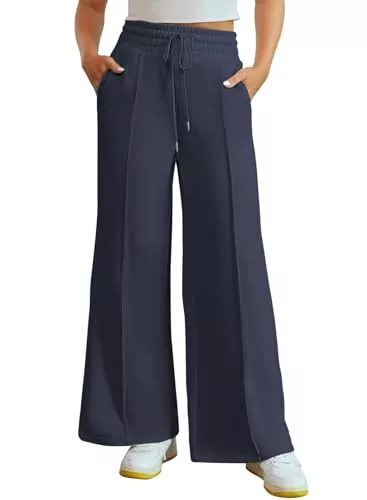 Dokotoo Hosen Dokotoo Palazzo Hose Damen Jogginghose Baggy Lang Aktive Freizeithose High Waist Einfarbig Hosen mit Taschen Kordelzug Outdoor Lässige Elastisch Stoffhose S-2XL