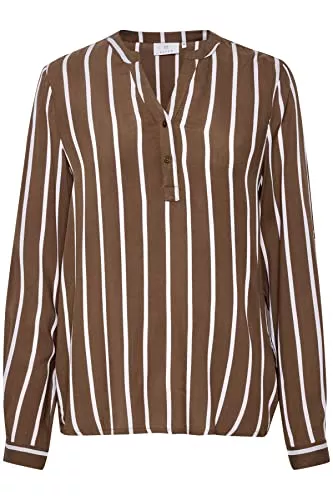 KAFFE Langarmblusen KAFFE Damen Women's, V-Ausschnitt, Bluse, Gestreift, Basic Loose T-Shirt