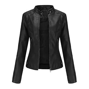 YYNUDA Jacken YYNUDA Lederjacke Damen Kurz Jacke Übergangsjacke aus Kunstleder mit Reißverschluss für Herbst