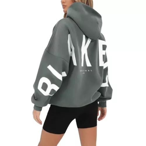 LSEEKA Kapuzenpullover Backprint Hoodie Damen Mit Blakely Aufdruck Oversize Pullover Mit Kapuze Sweatshirt Baumwolle Freizeit Kapuzenpullover Langarm Oberteile Langarmshirt Tops