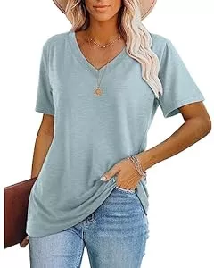 WIHOLL T-Shirts WIHOLL T-Shirt Tops Damen mit V-Ausschnitt Kurzarm