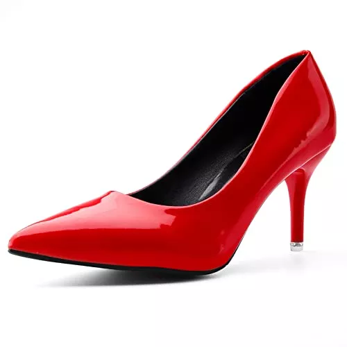 Rimhold High Heels Damen mittlere Ferse Spitze Hof Schuhe Elegante Stilettos mittlere Ferse Hochzeitsschuhe Tanzabsatz Lackleder High Heels