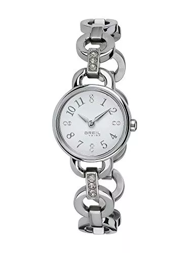 Breil Uhren Breil, Achat Kollektion, Damen-Schmuckuhr, Edelstahlgehäuse, Armband mit Eleganten Weißen Kristallen, Weißes Zifferblatt, Quarz-Uhrwerk, Wasserdicht, Durchmesser 25 mm, Silber