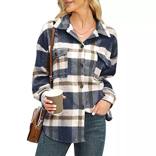 Durio Langarmblusen Durio Hemdjacke Damen Kariert Shacket mit Karo Langarm Karohemd für Frauen Oversize Bluse Übergangsjacke