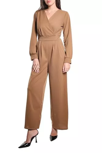 Laphilo Jumpsuits Laphilo Damen Langer V-Ausschnitt Weites Bein Jumpsuit mit Lässig Elegantem Sommer Gürtel cod.7213
