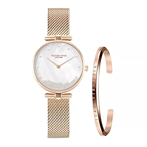VICTORIA HYDE Uhren VICTORIA HYDE Damen Uhren Analog Quarz Damenuhr mit Perlmutt-Zifferblatt Armbanduhr Armreif Set
