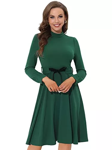 Allegra K Freizeit Allegra K Damen Elegant Arbeit Etuikleid Mock Neck Langarm Knielang Kleid