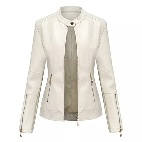 Generic Jacken 2023 neue Langarm Tops Y2*K Damen Herbst Und Winter Langarm Einfarbig PU Leder Kurze Jacke Stehkragen Mode Leder Jacke Mantel Damen Weste Leder