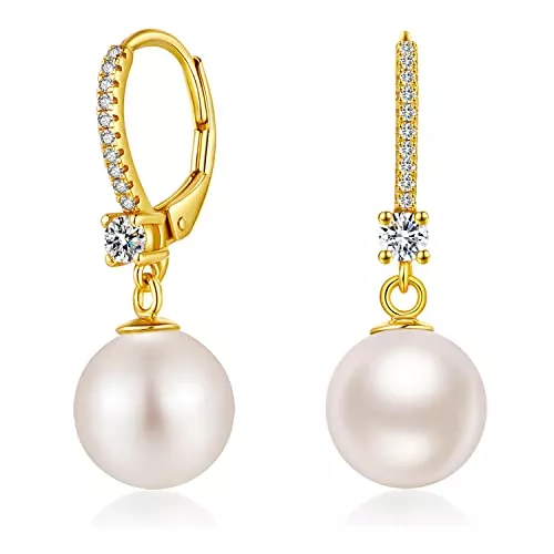 jiamiaoi Schmuck jiamiaoi 18Kt Weißgold plattiert Perlenohrringe Silber 925 Hängend Perlen Ohrringe Damen Perlen Ohrhänger Silber Hängende Perlenohrringe Creolen mit Perle 10mm Silber Ohrringe Perle