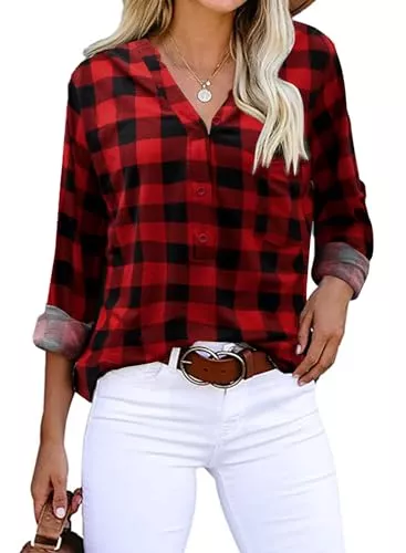 Cindeyar Langarmblusen Cindeyar Bluse Damen Langarm Streifen Oberteile Casual Langarmshirt Tops Lose Baumwolle Tunika Hemd