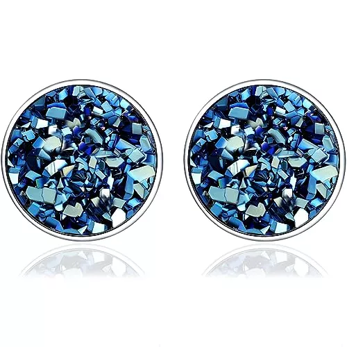 GENSMILE Schmuck Runde Ohrstecker Ohrstecker für Damen - 925 Sterling Silber Ohrstecker mit Farbe Zirkonia, böhmische Ohrstecker Farbe Stein Glitter Runde flache Ohrstecker, Geschenk für Frauen Mädchen