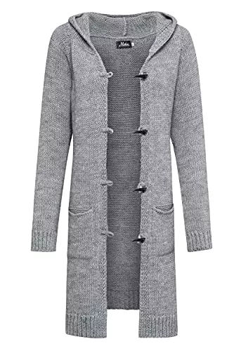 Mikos Strickjacken Mikos* Damen Cardigan Herbst Frühling Pullover Lange Strickjacke Winter Frauen Lang Mantel Strickcardigan || Long Lang Pulli mit Kapuze und Taschen 36 38 40 42 S M L XL (905)