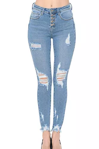 Wax Jeans Wax Jean Damen 'Butt I Love You' High Rise Push Up Jeans Vintage Inspired Exposed Button Skinny Denim