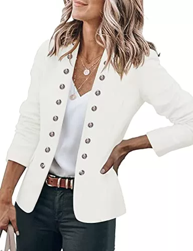 Roskiky Blazer Roskiky Damen Blazer für Frauen, Cardigan, Freizeit Business Jacke, mit Taschen, Deko Knöpfe vorne