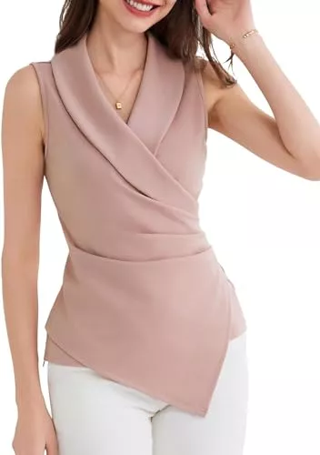 GRACE KARIN Ärmellose Blusen GRACE KARIN Damen Business Tops Ärmelloses V-Ausschnitt Top Elegant Anzug Revers Slimfit Blazer Jacke Bluse