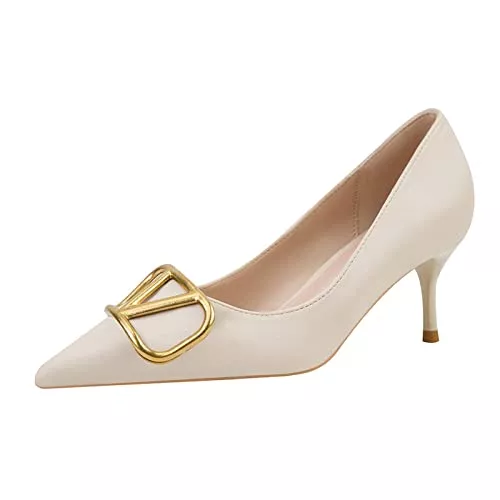 JOEupin High Heels JOEupin Damen-Pumps, mittelhoher Absatz, geschlossener Zehenbereich, goldene Schnalle, Satin, Abend-, Abschlussball