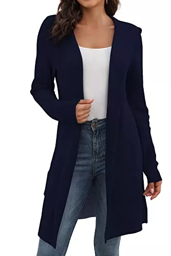 JUOIANTANG Strickjacken JUOIANTANG Strickjacken für Damen Cardigan Damen lang mit Kapuze und Taschen Elegante Offene Form Kapuzen Cardigan S-XXL