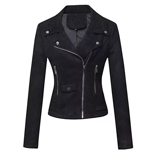 E-girl Jacken E-girl Damen Wildleder Motorrad Jacke Lederjacke Schlank Reißverschluss Revers Kurz Mantel,P120-1